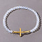 Boho Cross with Glass Beaded Stretch Bracelet for Women, Golden