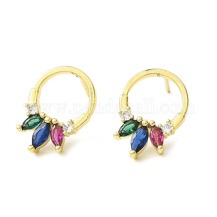 Латунные серьги-гвоздики в форме колец EJEW-L270-16G-1