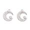 Rack Plating Brass Micro Pave Cubic Zirconia Pendants, Long-Lasting Plated, Moon & Star, Platinum, 15x12x2mm, Hole: 1.2mm, 20pcs/box