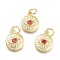 Brass Micro Pave Cubic Zirconia Pendants, with Jump Ring, Flat Round with Eye, Real 18K Gold Plated, Indian Red, 12x10x2mm, Jump Rings: 5x0.8mm, Inner Diameter: 3mm