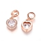 Brass Micro Pave Cubic Zirconia European Dangle Charms, Large Hole Pendants, Heart, Clear, Rose Gold, 22mm, Hole: 5mm