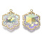 Glass Rhinestone Pendants, with Light Gold Plated Brass Open Back Settings, Cadmium Free & Nickel Free & Lead Free, Snowflake, for Christmas, Crystal AB, 28x22x9mm, Hole: 1.6mm