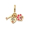 Brass Micro Pave Camellia Cubic Zirconia European Dangle Charms, with Colorful Enamel, Large Hole Pendants, Cadmium Free & Lead Free, Bone & Heart & Paw Print, Real 18K Gold Plated, 26mm, Hole: 4.5mm