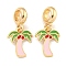 Rack Plating Alloy Enamel Coconut Tree European Dangle Charms, Large Hole Pendants, Golden, Cadmium Free & Nickel Free & Lead Free, Pink, 25mm, Hole: 4.6mm, Coconut Tree: 15.5x12x1.5mm