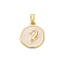 Brass Enamel Pendants, Cadmium Free & Nickel Free & Lead Free, Flat Round with Shark Charms, Real 18K Gold Plated, Linen, 17.5x15x2.5mm, Hole: 5x2.5mm
