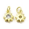 Brass Micro Pave Cubic Zirconia Charms, Cadmium Free & Nickel Free & Lead Free, with Jump Ring, Sun Charms, Golden, 11x8.5x3mm, Hole: 2.5mm