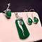 925 Sterling Silver Micro Pave Clear Cubic Zirconia with Natural Chalcedony Pendant Necklaces & Dangle Earrings & Rings Sets, Platinum, Rectangle, Dark Green, 400mm