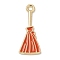 Halloween Alloy Enamel Pendants, Golden, Broom Charm, Tomato, 25x10.5x1.5mm, Hole: 1.8mm