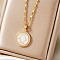 Exquisite Brass Micro Pave Clear Cubic Zirconia Flat Round with Hamsa Hand Pendant Necklaces, with White Enamel, Golden, 15.75 inch(40cm)