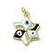 Brass Micro Pave Cubic Zirconia Pendants, with Enamel, Cadmium Free & Nickel Free & Lead Free, with Jump Ring, Real 18K Gold Plated, Star with Evil Eye, Aquamarine, 17.5x13x3.4mm, Hole: 3.2mm