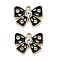 Alloy Rhinestone Pendants, with Black Enamel, Bowknot Charms, Golden, 14x18.5x4mm, Hole: 1.6mm