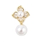 Brass Micro Pave Cubic Zirconia Pendants, Flower, with ABS Imitation Pearl Beads, Rack Plating, Long-Lasting Plated, Cadmium Free & Lead Free, Real 18K Gold Plated, 28.5x16x9.5mm, Hole: 4x2.5mm