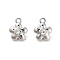 Alloy Rhinestone Pendants, Flower, Platinum, 13x10.5x7mm, Hole: 1.6mm