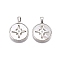 Brass Micro Pave Clear Cubic Zirconia Pendants, Cadmium Free & Lead Free, with Shell, Flat Round & Star Charms, Platinum, 19.5x14x4mm, Hole: 4x2mm