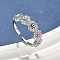 Brass Micro Pave Cubic Zirconia Cuff Rings for Women, Cadmium Free & Nickel Free & Lead Free, Evil Eye, with Enamel, Real Platinum Plated, 6.5mm