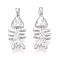 Brass Pendants, Fish Bone, Real Platinum Plated, 18.5x7.5x4.5mm, Hole: 2.7x2mm