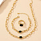 Square Alloy Enamel Cable Chain Necklaces & Bracelets & Rings Sets, Golden, Black, 350mm