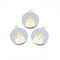 Alloy Enamel Pendants, Cadmium Free & Lead Free, Flat Round with Dog, Pale Goldenrod, 23x20x1.5mm, Hole: 1.8mm