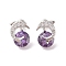 Rack Plating Brass Micro Pave Cubic Zirconia Stud Earrings, Long-lasting Plated, Dolphin with Flat Round, Purple, 14.5x11mm