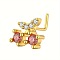 Brass Pave Chocolate Cubic Zirconia L-Shaped Nose Rings, Golden, 5~24x4~9mm