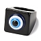 Transparent Acrylic Finger Rings, Square with Resin Evil Eye, Black, US Size 7 3/4(17.9mm), 5~20mm, Inner Diameter: 17mm