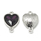 Alloy Glass Links connectors, Faceted, Heart, Platinum, Purple, 19.5x14x6.5mm, Hole: 1.5mm