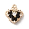 Brass Micro Pave Cubic Zirconia Pendants, Nickel Free, with Glass, Heart, Black, Golden, 16x14x5mm, Hole: 1.2mm
