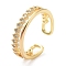 Rack Plating Brass Micro Pave Clear Cubic Zirconia Cuff Rings, Rhombus Open Ring for Women, Long-Lasting Plated, Golden, US Size 7 1/4(17.5mm), 4.5~5mm
