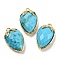 Natural Turquoise Faceted Pendants, Rack Plating Brass Strawberry Charms, Golden, 18x11x5~5.5mm, Hole: 1.2mm