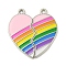 Alloy Enamel Split Pendants, Cadmium Free & Lead Free, Platinum, Heart, Rainbow, 29.5x28x1.5mm, Hole: 1.8mm