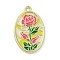 Alloy Pendants, with Enamel, Oval, Golden, Flower, 28x17x2mm, Hole: 2mm