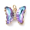 Brass Micro Pave Clear Cubic Zirconia Pendant, with Glass, Butterfly, Golden, Medium Purple, 15x19x4.5mm, Hole: 3.5mm