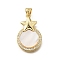 Brass Micro Pave Cubic Zirconia Shell Pendants, Cadmium Free & Lead Free, Star with Round, Real 18K Gold Plated, 25.5x16x3mm, Hole: 3.5x4.5mm