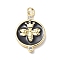 Eco-Friendly Brass Micro Pave Cubic Zirconia Pendants, Enamel Style, Cadmium Free & Lead Free, Flat Round with Bees & Crown Charm, Black, 22.5x15x3mm, Hole: 3.4mm