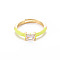 Brass Enamel Cuff Rings, Open Rings, with Clear Cubic Zirconia, Nickel Free, Rectangle, Golden, Yellow, US Size 7 1/4(17.5mm)