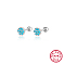 Anti-Tarnish Rhodium Plated Platinum 925 Sterling Silver Flower Stud Earrings, with Cubic Zirconia, Deep Sky Blue, 5mm