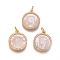 Brass Pendants, with Micro Pave Cubic Zirconia, Shell and Jump Rings, Flat Round with Virgin Mary, Clear, Golden, 18x15x3mm, Hole: 3mm