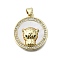 Brass Micro Pave Cubic Zirconia Charms, Cadmium Free & Lead Free, with Shell, Flat Round with Leopard Head, Real 16K Gold Plated, 23.5x21x6mm, Hole: 5x3.5mm