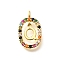 Brass Micro Pave Cubic Zirconia Pendants, Cadmium Free & Nickel Free & Lead Free, Real 18K Gold Plated, Oval with Letter Charms, Letter Q, 18.5x11x3.5mm, Hole: 2x1.5mm