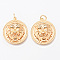 Brass Pendants, Nickel Free, with Jump Ring, Flat Round with Lion Hand, Golden, 22x20x6.5mm, Jump Ring: 5x1mm, 3mm inner diameter