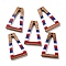Independence Day Opaque Striped Resin & Walnut Wood Pendants, Hollow Geometric Charms, Trapezoid, 37.7x24.5x3.5mm, Hole: 2mm