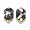 Alloy Links connectors, with Gemstone and Enamel, Rectangle, Light Gold, Black, 22x12x5~7mm, Hole: 1.5mm
