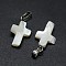 Shell Pendants, with Brass Findings, Cross, Platinum, 18~20x9~11x3~5mm, Hole: 2x5mm