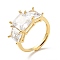 Clear Cubic Zirconia Rectangle Adjustable Ring, Brass Jewelry for Women, Real 18K Gold Plated, US Size 7(17.3mm)
