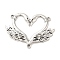 Tibetan Style Chandelier Component Links, Cadmium Free & Lead Free, Swan, Heart Shape, Antique Silver, 39x52.5x3.5mm, Hole: 2mm and 1.8mm, about 149Pcs/1000G