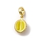 Brass Yellow Enamel Durian European Dangle Charms, Fruit Large Hole Pendants, Cadmium Free & Lead Free, Real 16K Gold Plated, 26.5mm, Hole: 5mm