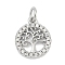 Brass Micro Pave Clear Cubic Zirconia Charms, Flat Round with Tree, Cadmium Free & Lead Free, Long-Lasting Plated, Rack Plating, with Jump Ring, Platinum, 14x11.5x2mm, Hole: 3mm