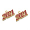 Alloy Enamel Pendants, Cadmium Free & Lead Free, New Year 2021, Red, 19.5x36x2mm, Hole: 3.5mm