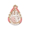 Easter Theme Glass Seed Beaded Teardrop with Rabbit Pendants, Alloy Enamel Pendants, with Golden 201 Stainless Steel Linking Rings, Hot Pink, 31x21x2mm, Hole: 1.8mm