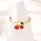 Brass Enamel Fruit Cherry Cuff Rings, Real 18K Gold Plated, Rack Plating, Long-Lasting Plated, Cadmium Free & Lead Free, Red, Inner Diameter: Adjustable, Cherry: 9x9.5mm